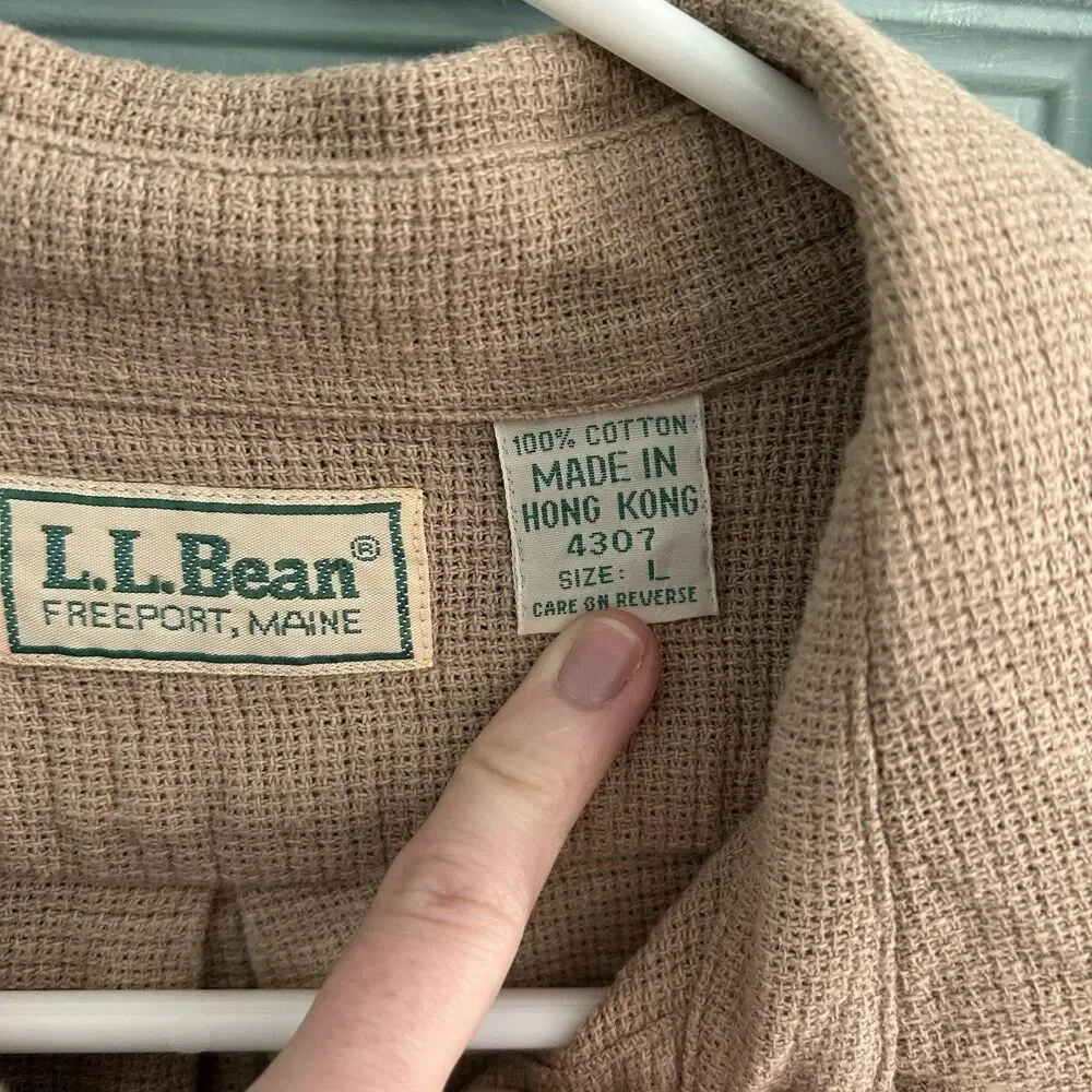 L.L. Bean Womens Twill Button Up Collared Shirt‎ Large Short Sleeve Tan